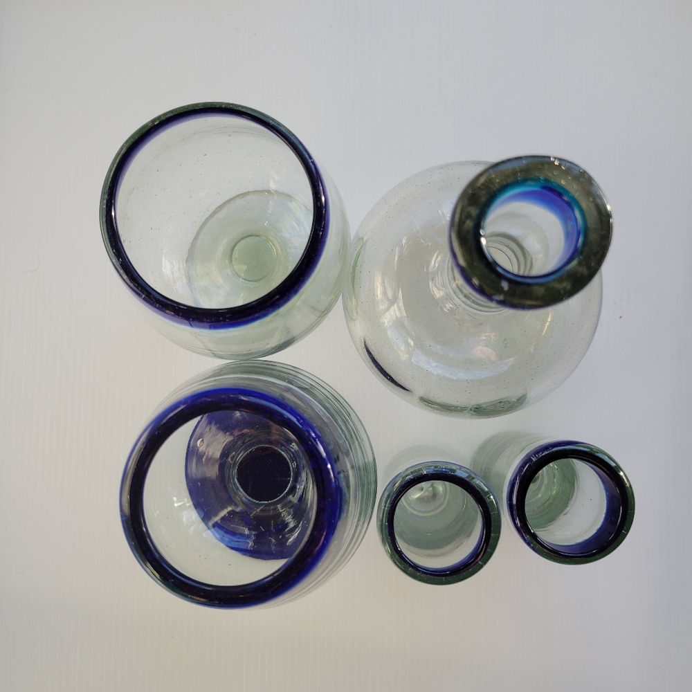 Mexican Glass Mouth Blown 10oz Tequila Decanter Two Shooters Two Brandy Snifters - Picture 4 of 7